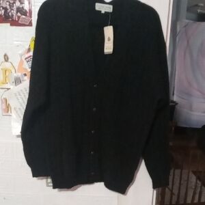 Vintage country trader 100% Pure New wool button sweater Black With Pockets Sz L